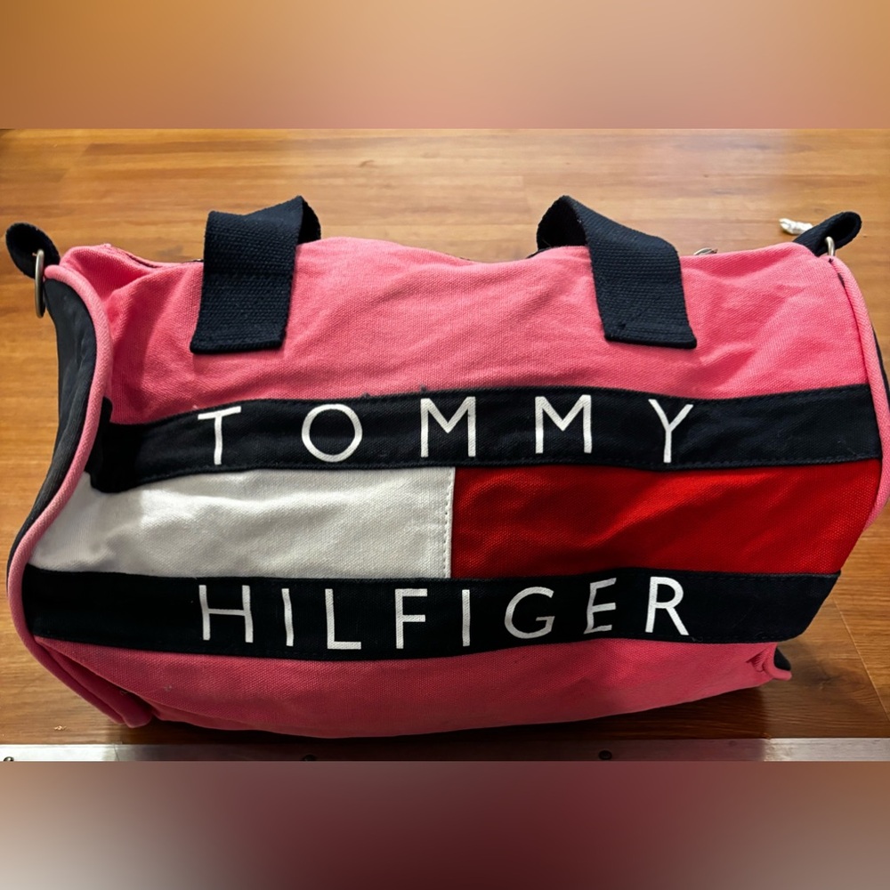 Vintage Tommy Hilfiger Duffle Bag Flag Spell Out Color Block 90s Pink No flaws